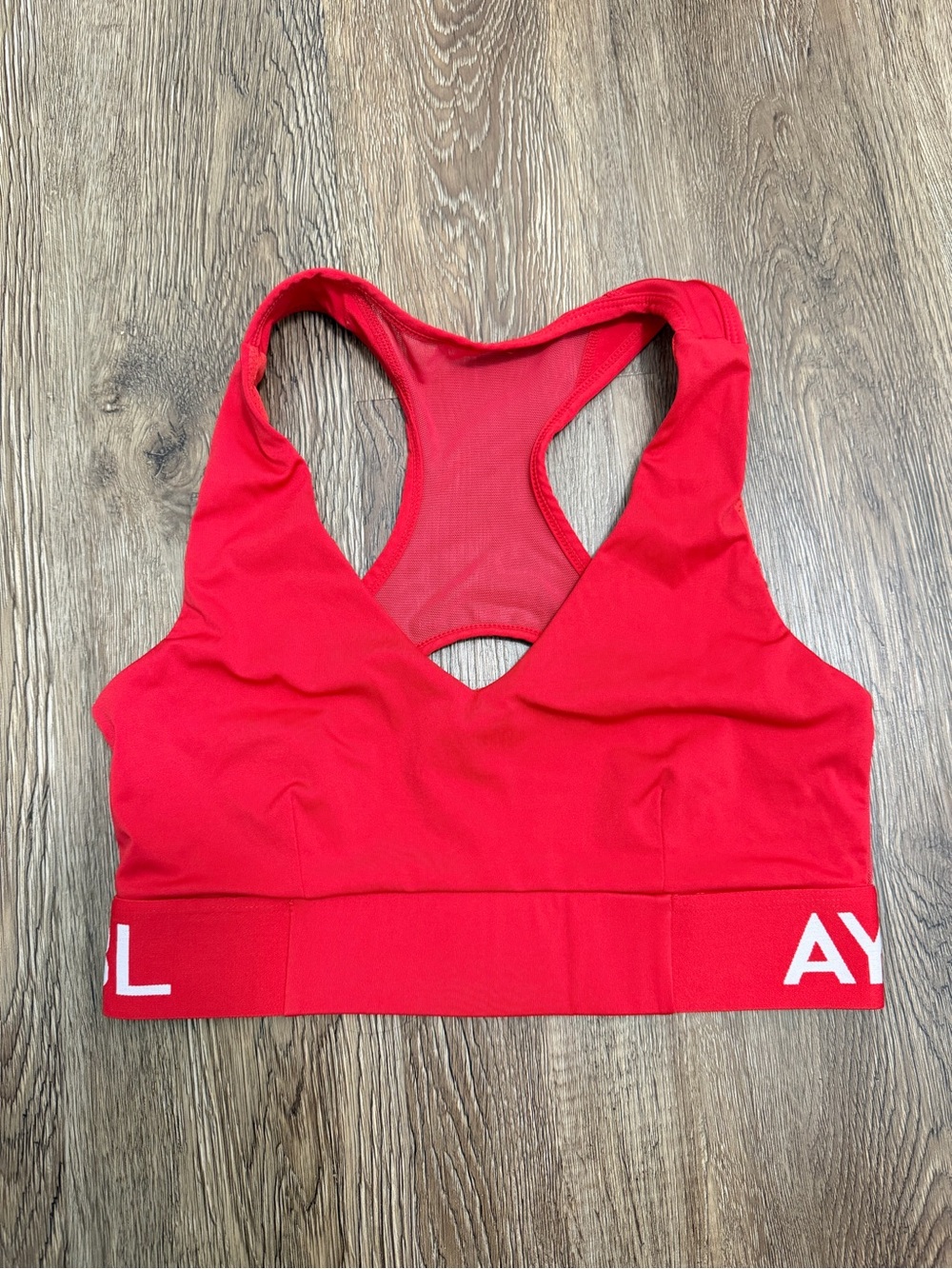 AYBL Red & White Logo Sports Bra Mesh Racerback Size Medium